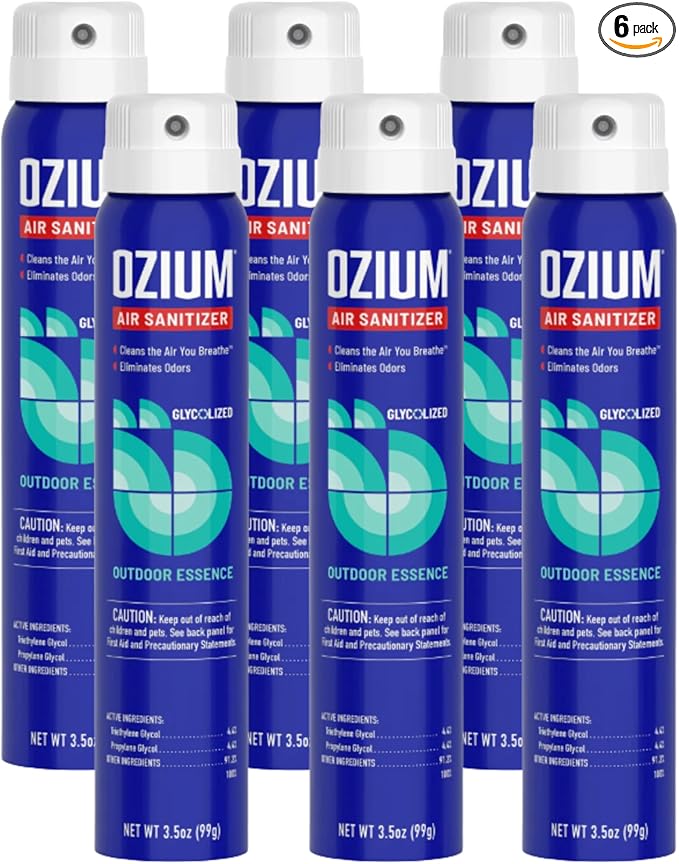 Ozium 3.5 Oz. Air Sanitizer &amp Odor Eliminator for Homes Cars Offices and More Outdoor Essence Scent 6 Pack