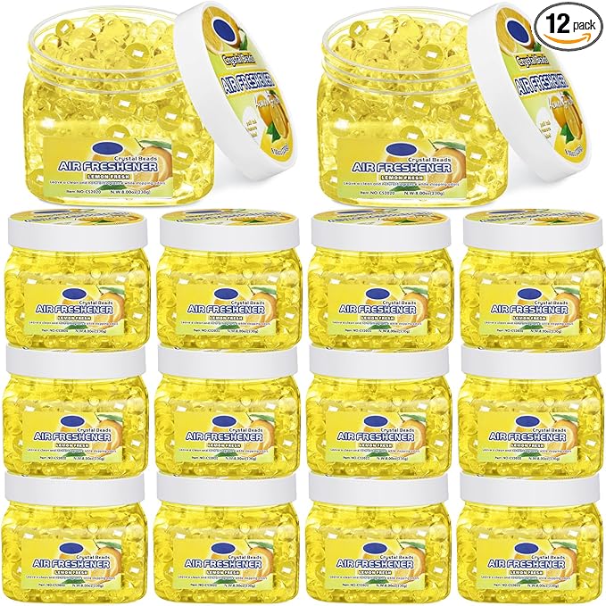 12 Pcs Gel Air Freshener Bulk Odor Gel Eliminator Beads 8 oz Long Lasting Air Freshener Beads Eliminates Odors in Home Bathrooms Cars Boats Rvs and Pet Areas(Lemon)