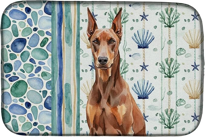 Caroline's Treasures Red Doberman Pinscher Coastal Sea Glass Dish Drying Mat Absorbent Dish Drying Mat Pad for Kitchen Counter Dish Drainer Mat for Countertop 14 x 21 Multicolor