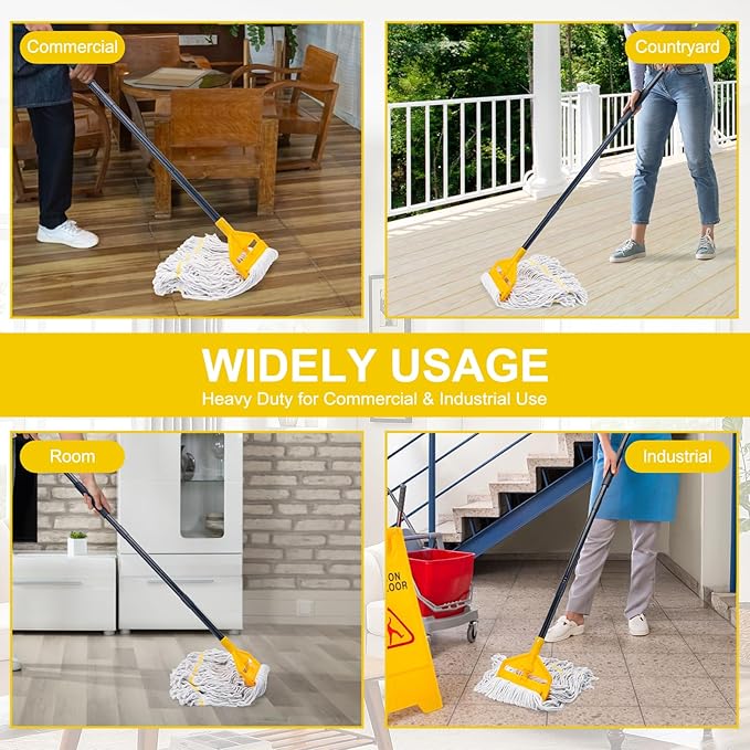 KeFanta 2 Pack Commercial Mop Heavy Duty Industrial Mops60 inch Long Handle with Looped-End String Cotton Wet Mop Head Replacement for HouseKitchenLaminateTileVinylHardwood Floor Cleaning