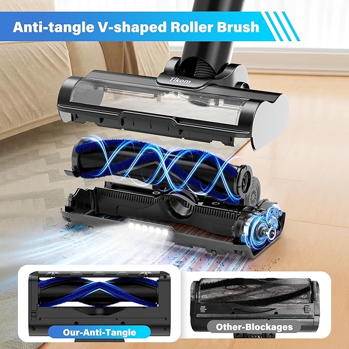 Tikom Cordless Vacuum Cleaner for Home 450W/40000pa Stick Vacuum Anti-Tangle Lightweight Handheld Vacuum for Hard Floor Pet Hair V700