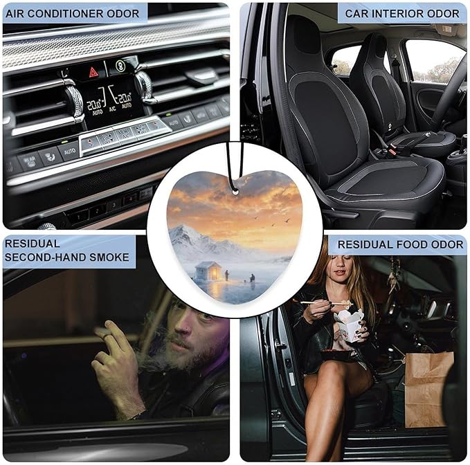5PCS Car Air Freshener Hanging Personalized Double Sided Sunset Ice Fishing Car Fresheners Long Lasting New Cars Scents Cute Automotive Freshies for Closets Drawers (tea)
