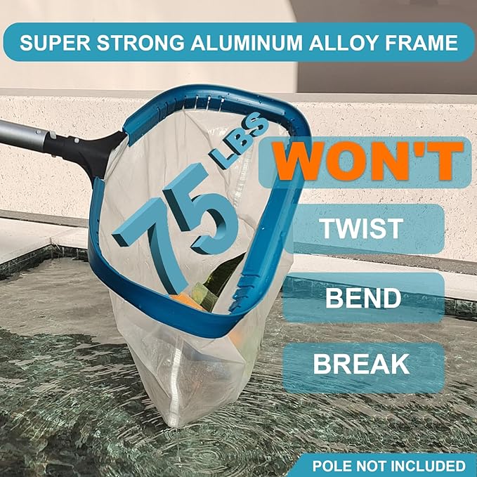 POOLWHALE Pool Net - Professional 20 Swimming Pool Leaf Skimmer Rake Aluminum Frame Deep Nylon Bag Ultra Fine Mesh Nets for Cleaning Leaves Sand Pollen Finest Debris (No Pole)