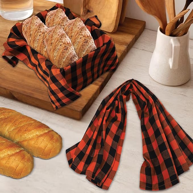 Urban Villa Halloween Kitchen Towels Set of 6 Dish Towels Size 20''x30'' Buffalo Checks Orange/Black 100% Cotton Highly Absorbent Quick Drying Dish Cloths &amp Dish Towels with Hanging Loop Tea Towel