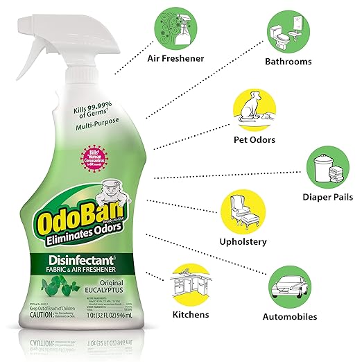 OdoBan Ready-to-Use Disinfectant and Odor Eliminator Set of 3 Spray Bottles 32 Ounce &amp Solid Odor Absorber Eliminator for Home and Small Spaces Fresh Linen Scent 14 Ounces Each 6-Pack