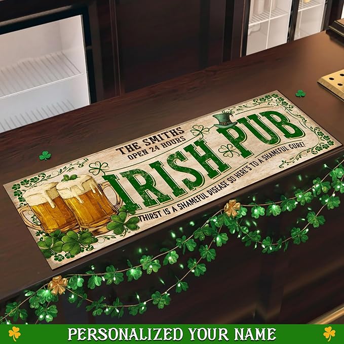 THUYPT Personalized Irish Bar Mat St Patrick's Day Decorations Kitchen Counter Irish Bar Dish Drying Mat Patrick's Lucky Shamrock Quick Drying Spill Mats (10)