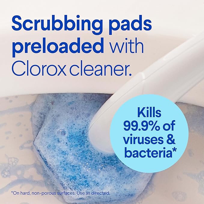 Clorox ToiletWand Disposable Toilet Cleaning System Spring Cleaning Essential ToiletWand Storage Caddy and 16 Disinfecting ToiletWand Scrubbing Pad Refills