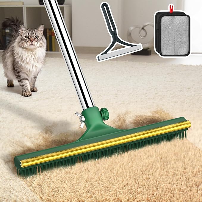 Carpet Rake for Pet Hair Removal 60’’ Dual-Side Pet Hair Removal Tool with Adjustable Handle 3 in 1 Reusable Lint Remover Dog Cat Fur Remover Broom for Rugs Mats Beds Stairs Couch