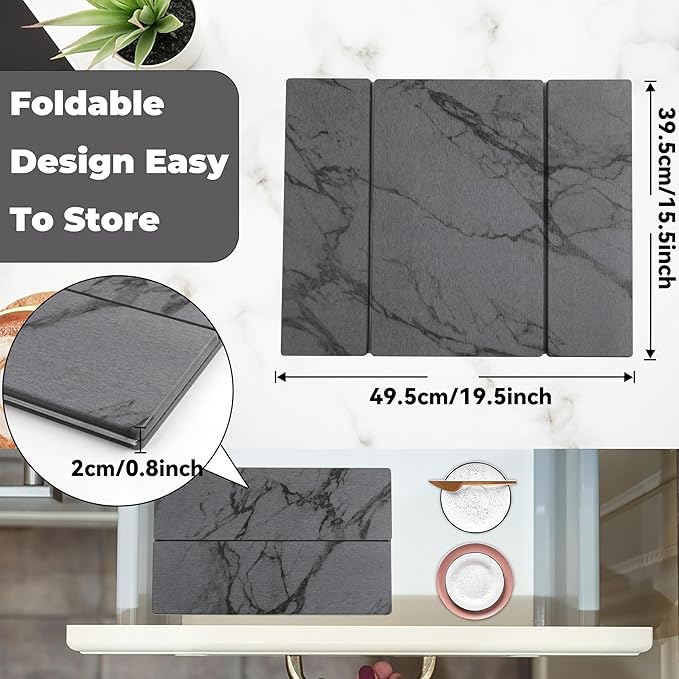 Quick Dry Collapsible Dish Drying Mat Eco-Friendly Absorbent Diatomaceous Earth Mats for Dishes Bottles Cups 20×16Large Stone Dish Drying Mats for Kitchen Counter (Gray 20（L）×16（W）)
