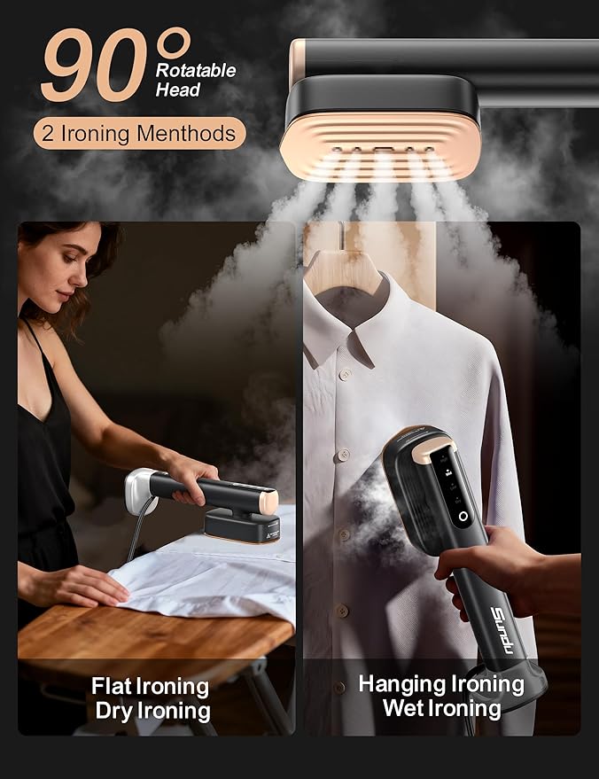 Travel Steamer for Clothes with 2 Water Tanks (180 ml and 100 ml)15s Fast Heat-up24 g/min Strong Steam Performance Portable Garment Steamer with Touch Control LED Display Steam Iron(Black)