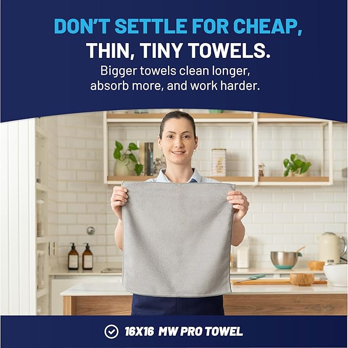 MW Pro Microfiber Cleaning Cloth | Gray | 12 Pack | 16” x 16” | All Purpose Microfiber Towels - Clean Dust Polish Scrub Absorbent