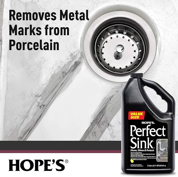 HOPE'S Perfect Sink Cleaner and Polish Restorative Water-Repellant Removes Stains Ideal for Brushed Stainless Steel Cast Iron Porcelain Corian Composite Acrylic Value Size