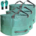 Standard 3-Pack 46 Gallon Lawn Garden Bags (D26H19 inch) Yard Waste Bags W/Gardening Gloves for Leaf BagYard DebrisGarden Trash ContainerCamping Waste BinLawn Grass ClippingsWeeds Bag 4 Handles