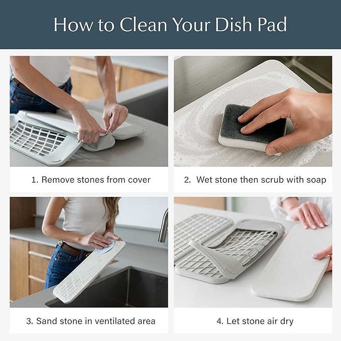 Dorai Home Dish Pad - Collapsable Stone Dish Drying Mat with Diatomaceous Earth for Quick Drying - Ultra Absorbent - Encased in Woven Silicone - Eco-Friendly Foldable - Original 19.9x15.2 Sandstone
