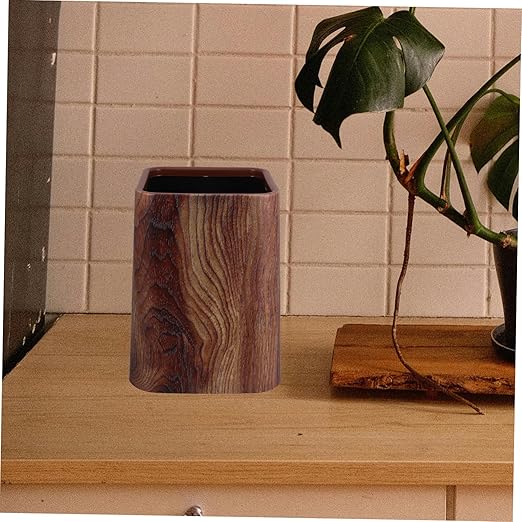 ABOOFAN Wood Grain Plastic Trash Can Spacious Double Wastebasket for Office Living Room Kitchen and Bathroom Stylish Faux Concealed Trash Bag Construction