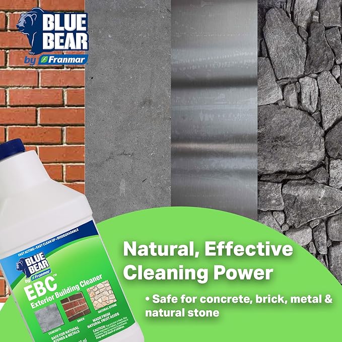 Blue Bear EBC Exterior Building Cleaner - Natural Fruit Acid Concentrate for Brick Stone Concrete &amp Metal-Removes Efflorescence Lime Residue Moss Algae &amp Dirt - Low VOC Biodegradable (1