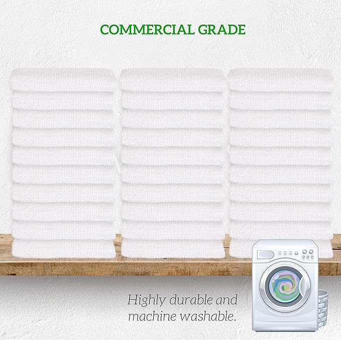 GREEN LIFESTYLE Blue &amp Orange Striped Terry Towels White Rags Bar Towels 100% Cotton Absorbent and Durable Multipurpose Cleaning Rags Kitchen Rags (14”x17” Pack of 60)