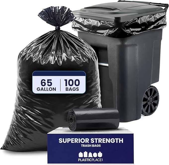 Plasticplace Trash Bags │ 1.5 Mil │ Black Heavy Duty Garbage Can Liners │ 50” x 48” (100 Count)