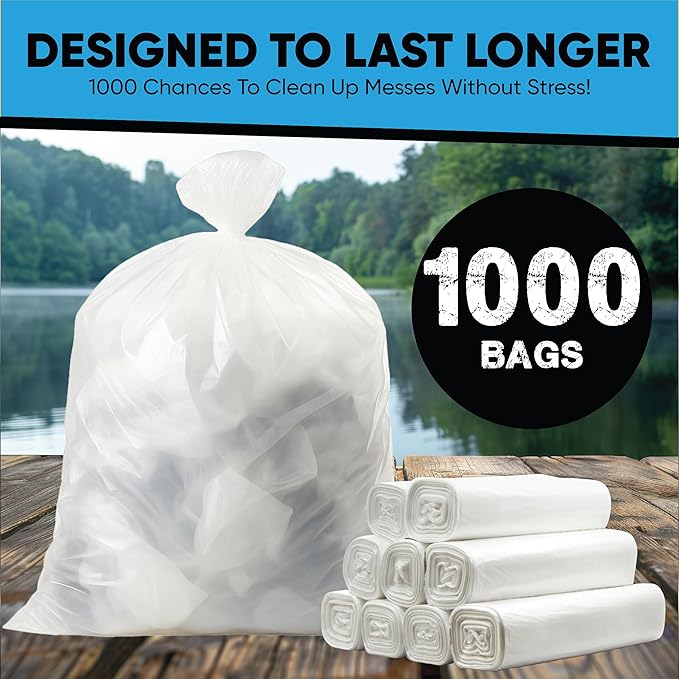 Clear 13 Gallon Trash Bags – Bulk 1000 Count – Tall Kitchen Garbage Bags – 13 Gal Unscented Plastic Can Liners for Bathroom Office Janitorial Commercial Industrial Municipal – Drawstring-Free