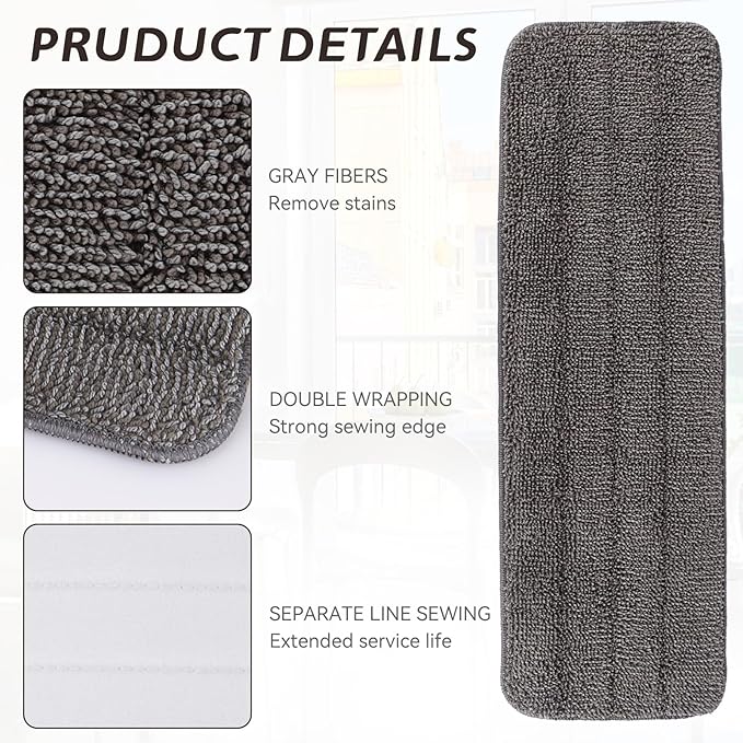 Replacement Mop Pads Fit for Rubbermaid Commercial 18 and 17 Mops - 10 Pack Wet &amp Dry Commercial Cleaning Reusable Refills Fit for Any Microfiber Flat Mop System 18 and 17 - Gray
