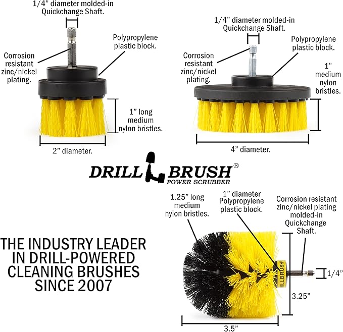 Drill Brush Attachment Multipurpose House Cleaning Supplies Set: Nylon Toilet Brush Kit Lemon Lime Scented Cleaning Paste Scrub Pads - Bathroom &amp Kitchen Tile Grout Cleaner - Household Essential