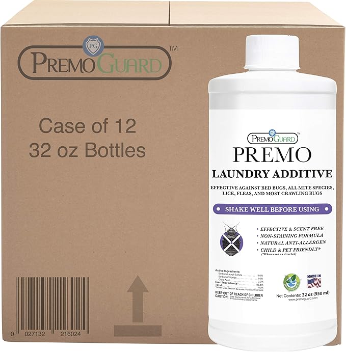 Bed Bug &amp Mite Laundry Detergent Additive by Premo Guard – 32 oz – Child &amp Pet Friendly – Stain &amp Odor Free – Best Natural Non-Toxin Treatment
