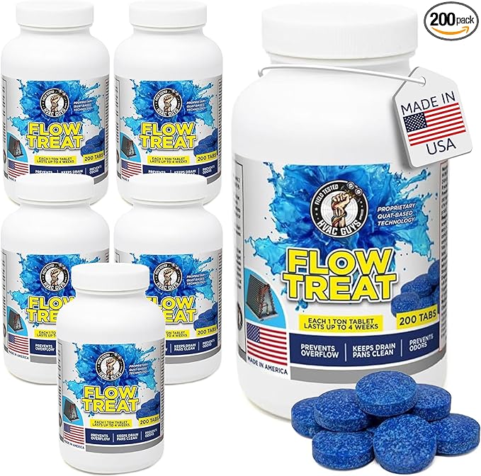 HVAC GUYS – Flow Treat Tabs - 1200 Tablets | AC Drain Line Cleaner | Prevents Odors Keeps HVAC Drain Pan Clean Prevents Overflow | One Tablet Lasts up to 4 Weeks