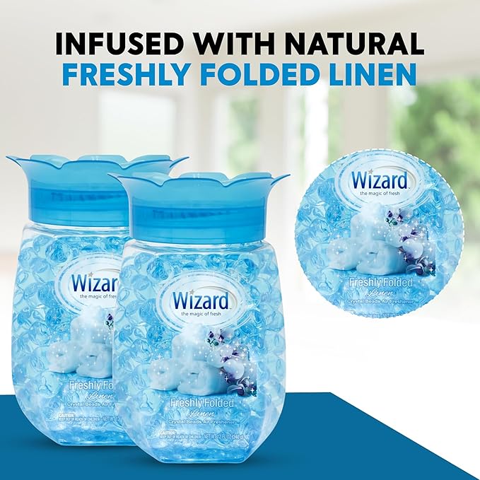 WIZARD Odor Eliminator Gel Beads - 12 oz Pack of 12 - Air Freshners For Bathroom. Rooms Per Areas and Car Freshner (FRESH LINEN)