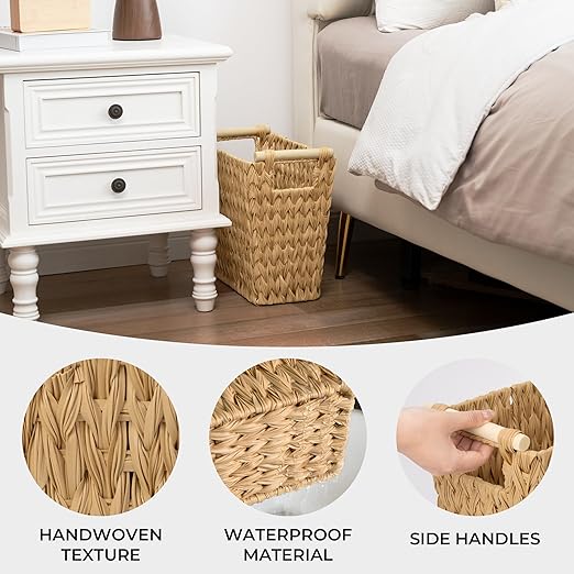 GRANNY SAYS Bathroom Wastebasket Wicker Trash Can with Handles Waterproof Bathroom Trash Decorative Wastebasket for Bedroom 2-Pack