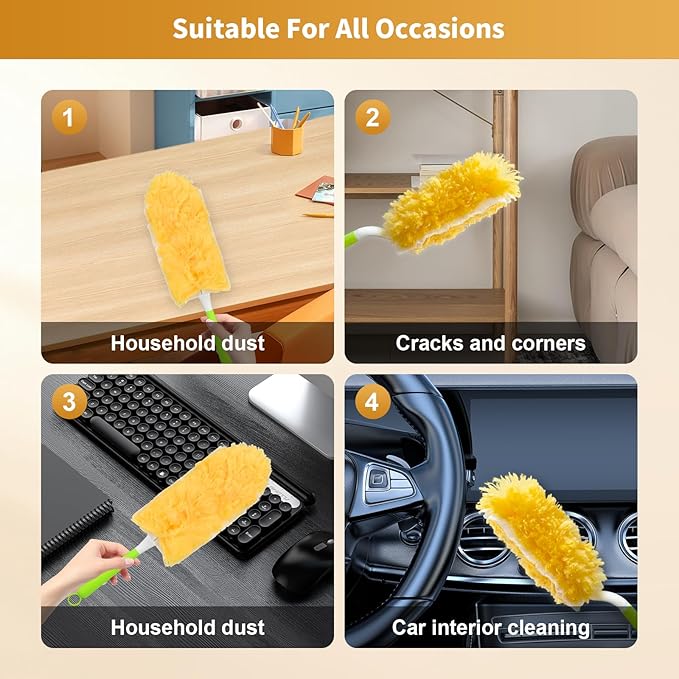 50 Pack Duster Refill for Swiffer Duster 360 Heavy Duty Duster Kit with 2 Handle Multi-Surface Disposable Dusters Refills for Cleaning Corner Furniture Car Blinds