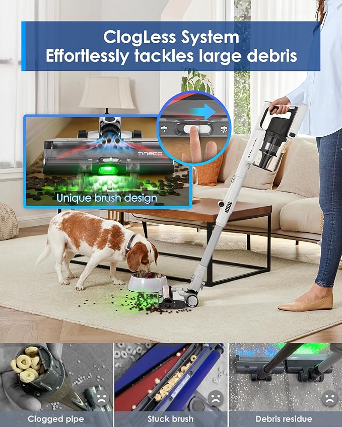 Tineco Cordless Stick Vacuum Cleaner 185W Suction1L Larger Dustbin 3DSense Power Brush PureCyclone Tech Easily Tackles Large Debris
