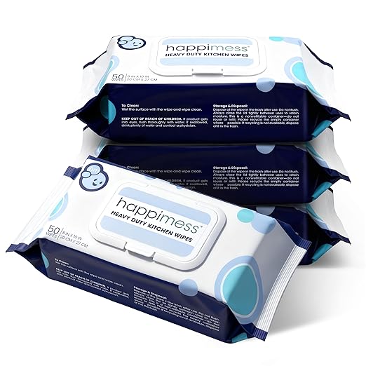 happimess WPE1003A-4SET Reusable Heavy Duty Kitchen Wipes Strong &amp Durable Multi-Surface Cleaning Cloths for Counters Stovetops &amp Grease Streak-Free &amp Unscented 50 Count (Pack of 4) 8
