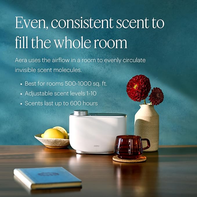 Aera Waterless Essential Oil Diffuser for Large Rooms (500–1000 Sq Ft) + Wi-Fi App &amp Alexa Control – Hypoallergenic Luxury Home Scent System (Fits 25mL Capsules –Sold Separately) – White