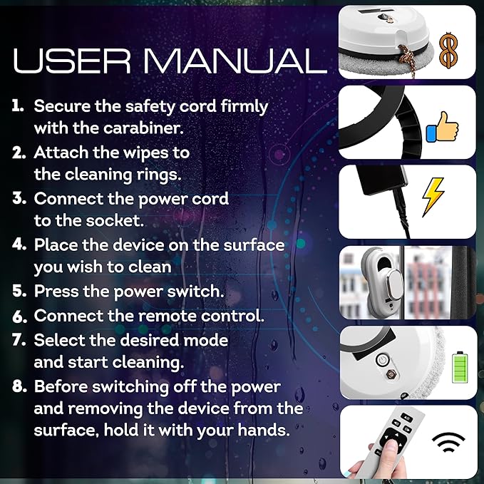 White Automatic Window Cleaner Robot W100 11.8 x 5.9 x 4.7 Inch with 3 Modes and 10 Cloth Pads. Window Vacuum Cleaner for Windows Without Water Spray. Automatic Glass Cleaner Vacuum 72dB