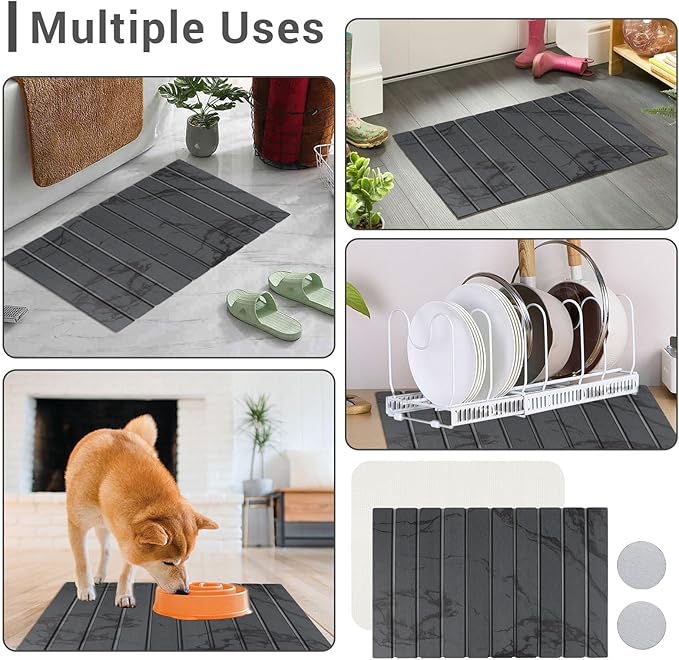 23*16'' Large Diatomaceous Earth Stone Quick Drying Mat For Kitchen Counter Bathroom Foldable and Absorbent Drying Stone Mat Home Pad Fast-Drying Floor Mat Dark Gray