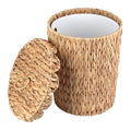 2.6 Gallon Wicker Trash Can with Scalloped Edge Lid Wicker Waste Basket with Removable Plastic Liner for Bathroom Bedroom Office Home