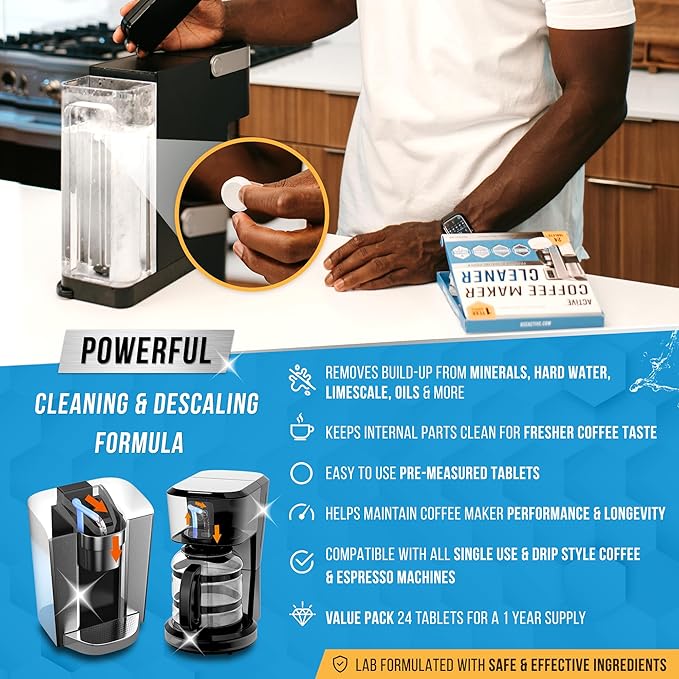 ACTIVE Disposal Cleaner and Coffee Maker Cleaner Tablets - Includes 24ct Disposal Cleaning Tabs and 24ct Coffee Machine Tabs
