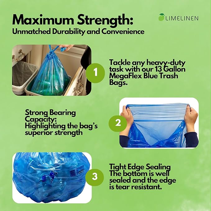 LIMELINEN Blue Recycling trash bags 13 gallon – 400ct Leak and Odor-Resistant Heavy-Duty Plastic Garbage Bags for Home and Commercial Use