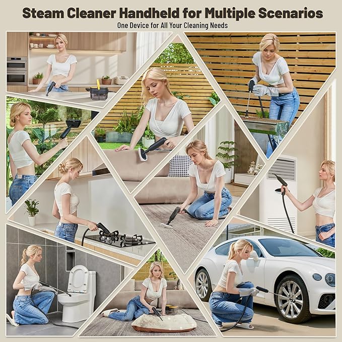 Gautye Steam Cleaner 3-Level Adjustable Handle 15s Heat-Up 1.69 Quarts Tank Portable Steamer for Cleaning with 11 pcs Accessories Steam Cleaner for Home for Dirt Grease Grout