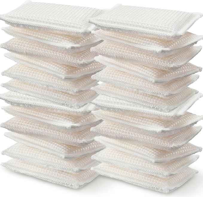 20 Pack Kitchen Bamboo Dish Sponges Cleaning Sponges Reusable Natural Pads Absorbent Non Scratch for Washing Dishes Pots and Pans (White)