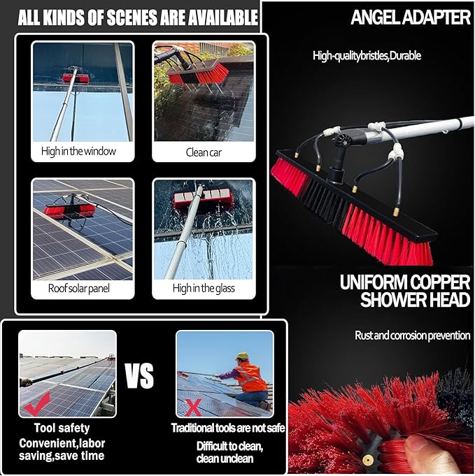 Professional Window Cleaning Kit - Telescopic Water Fed Cleaner &amp Conservatory Roof Brush for Solar Panel &amp PV Cleaning - Ultimate Window Washing Solution