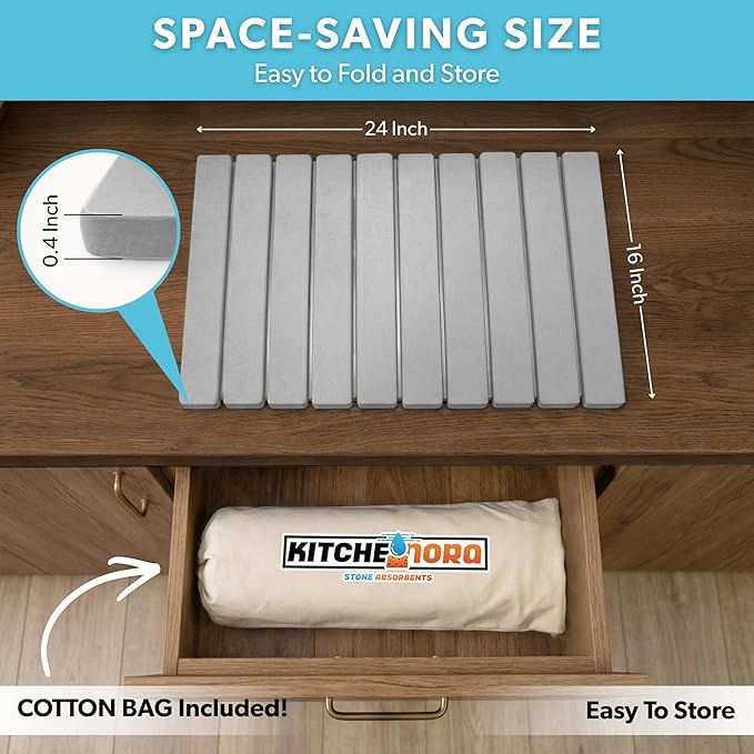 Stone Drying Mat for Kitchen Counter - Super Absorbent 30sec Fast-Drying Diatomite Dish Mat Collapsible for Kitchen.