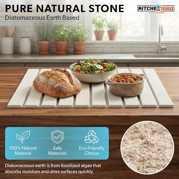 Stone Drying Mat for Kitchen Counter (White Large) - Super Absorbent 30sec Fast-Drying Diatomite Dish Mat Collapsible for Kitchen.