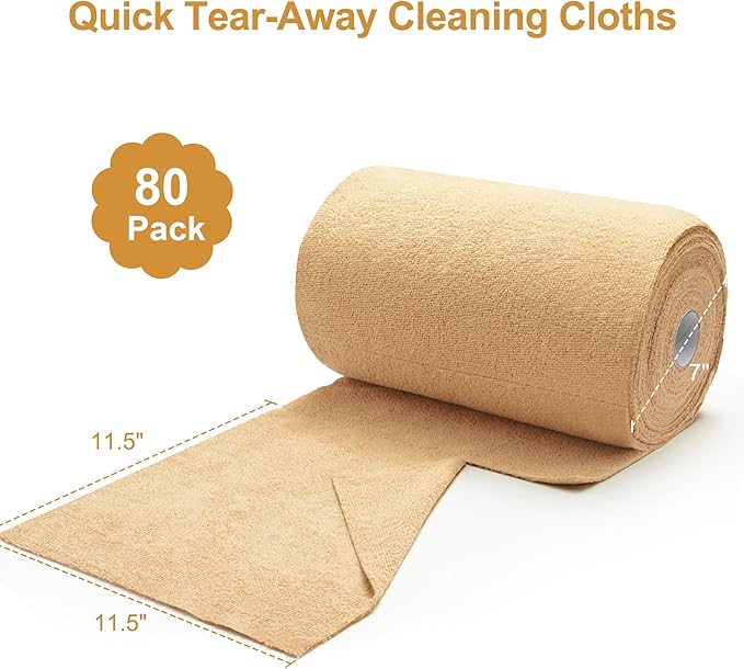 Greenfound Microfiber Cleaning Cloth Roll -80 Pack 11.5x11.5 Tear Away Towels Reusable and Washable Rags Orange