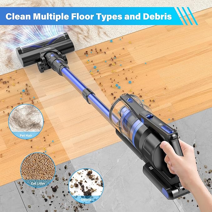 Tikom Cordless Vacuum Cleaner for Home 450W/40000pa Stick Vacuum Anti-Tangle Lightweight Handheld Vacuum for Hard Floor Pet Hair V700