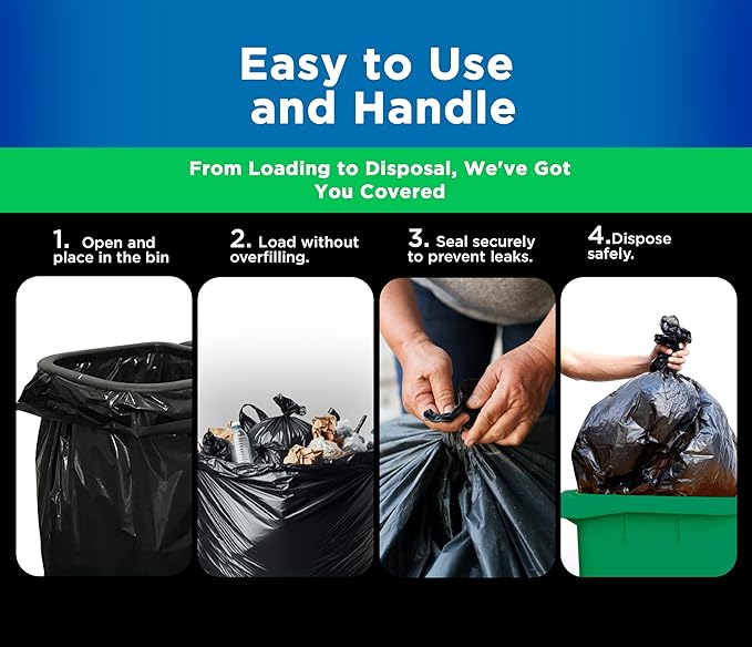 IGB Heavy Duty Trash Bags 55-60 Gallons (100 Count) – Extra Durable Contractor Bags for Construction Landscaping Restaurants – Leak-Proof Industrial Garbage Bags for Commercial Use