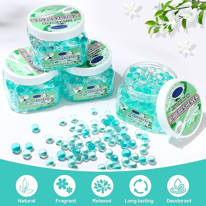 12 Pcs Gel Air Freshener Bulk Odor Gel Eliminator Beads 8 oz Long Lasting Air Freshener Beads Eliminates Odors in Home Bathrooms Cars Boats Rvs and Pet Areas(Jasmine)