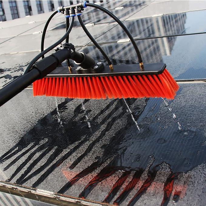 Water Fed Pole Kit Adjustable Telescopic Window Cleaning Pole with 180° Rotatable Brush Head for Outdoor Glass and Solar Panel Washing