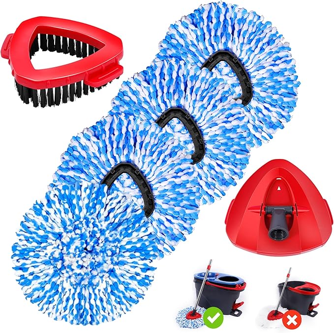 4 Pack Spin Mop Replacements Head Compatible for Oceda RinseClean 2-Tank SystemMicrofiber Spin Mop Refills Head1 Mop Scrub Brush + 1 Mop Base + 4 Pack Cleaning Floor Mop Head