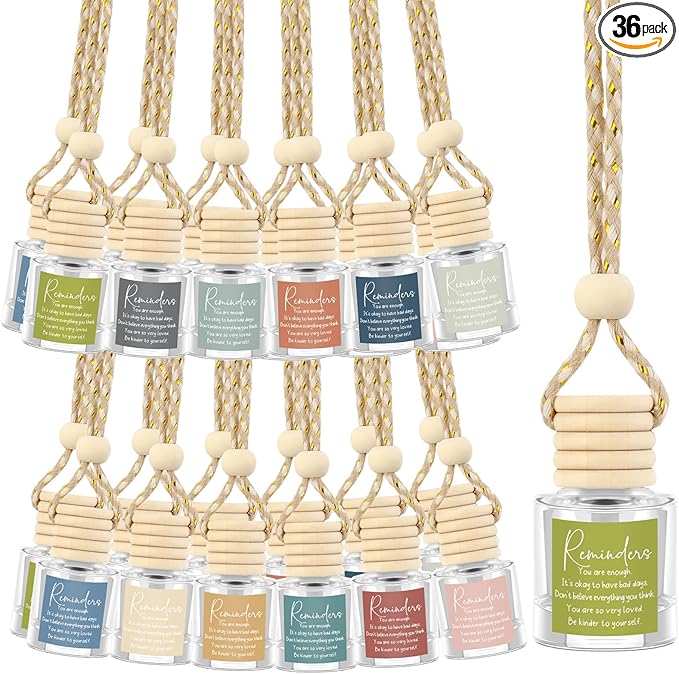36 Pcs Employee Appreciation Gifts Bulk Empty Glass Essential Oil Diffuser Car Air Freshener Diffuser Hanging Ornament for Coworkers Office Staff